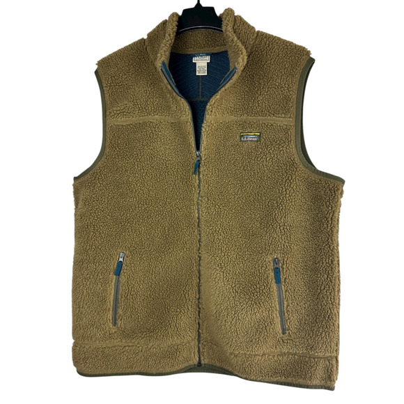 LL Bean Mountain Pile Fleece Vest Sherpa Zip Pockets Fatigue Green Mens XXL Tall - Picture 4 of 14